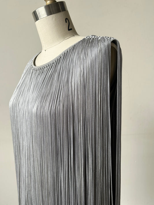 azzaro grey fringe rhinestone mini dress