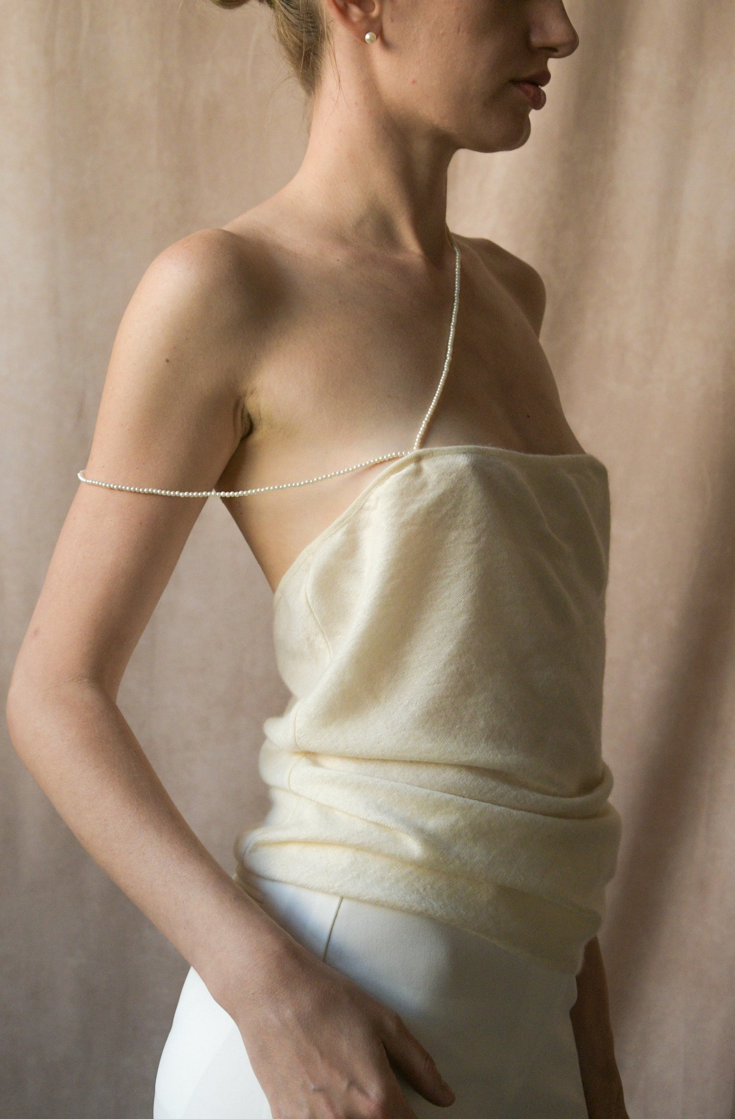 ralph lauren collection white cashmere pearl strap top