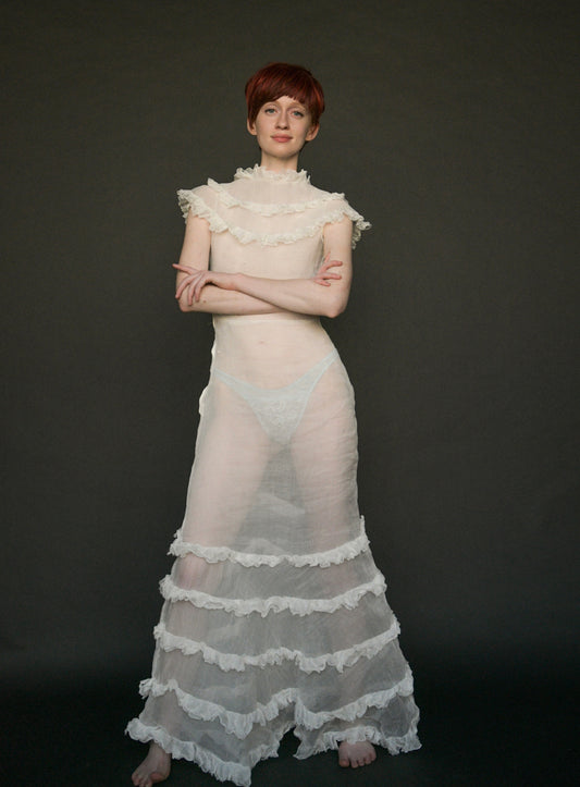 1930s white organdy tiered ruffle dress
