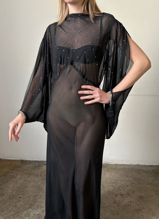 1930s rhinestone silk chiffon gown