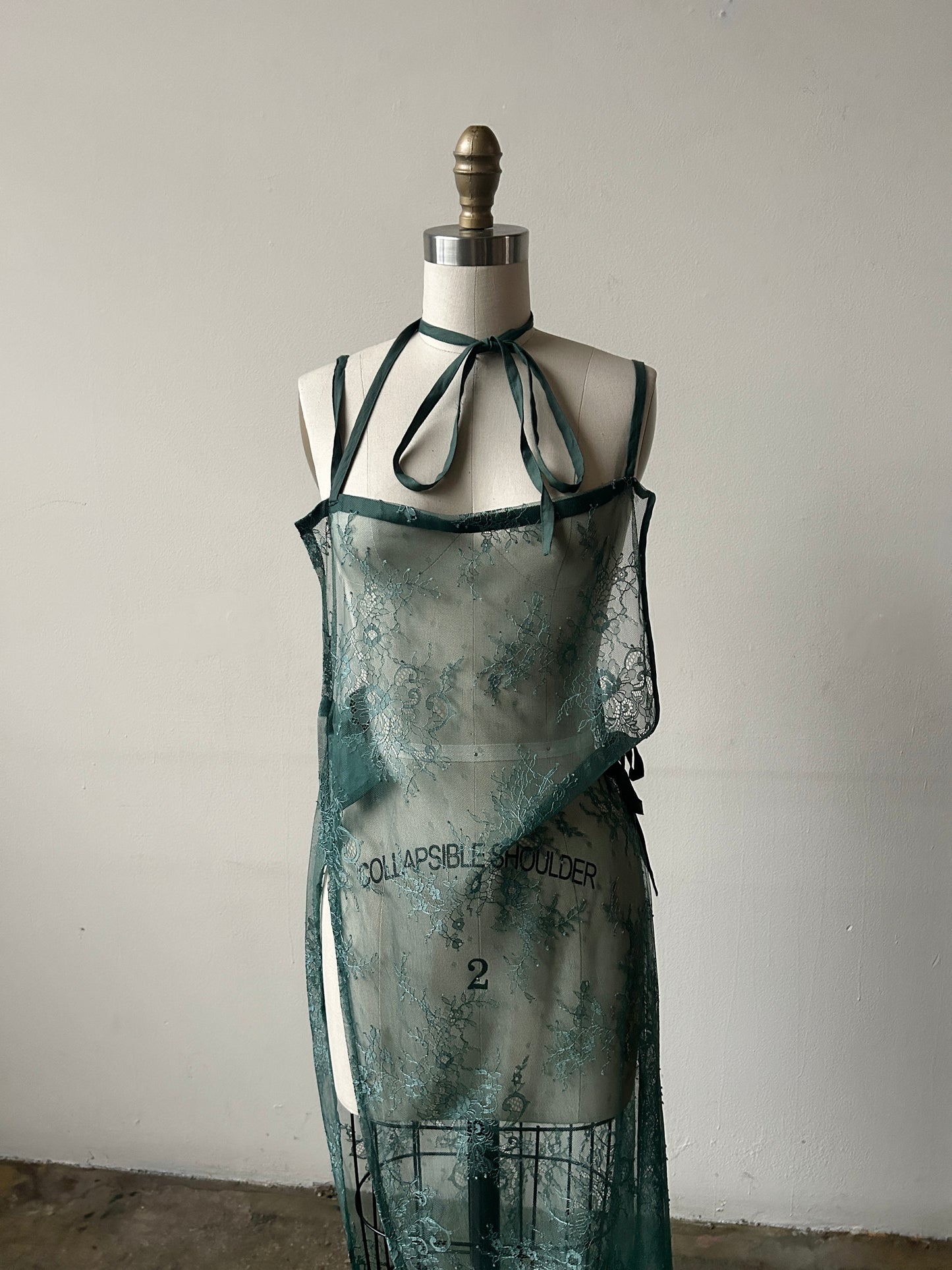 yohji yamamoto y's 2018 green lace wrap dress