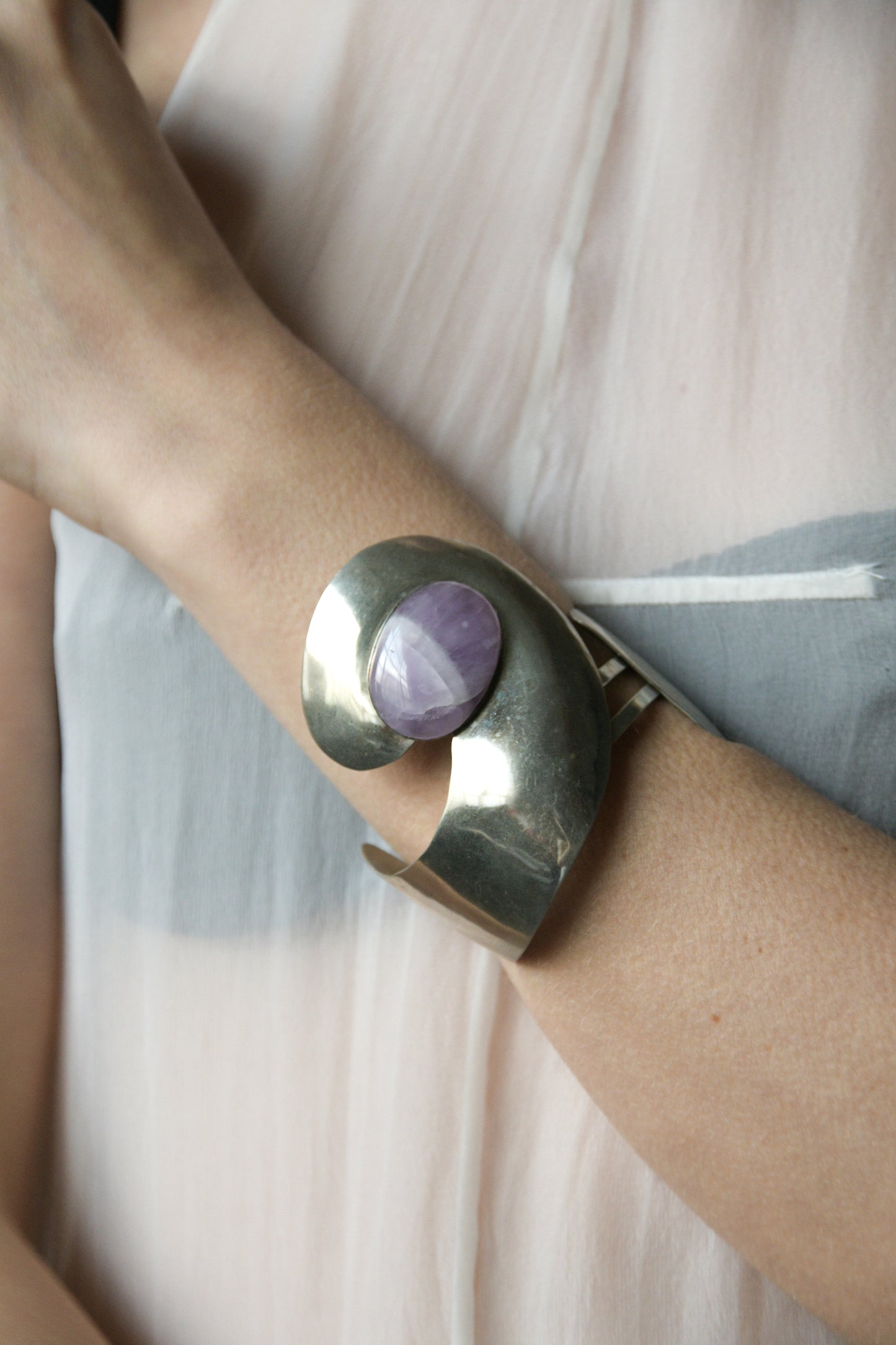 sterling silver amethyst modernist cuff