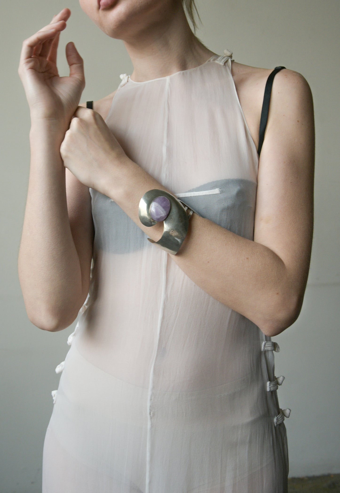 sterling silver amethyst modernist cuff