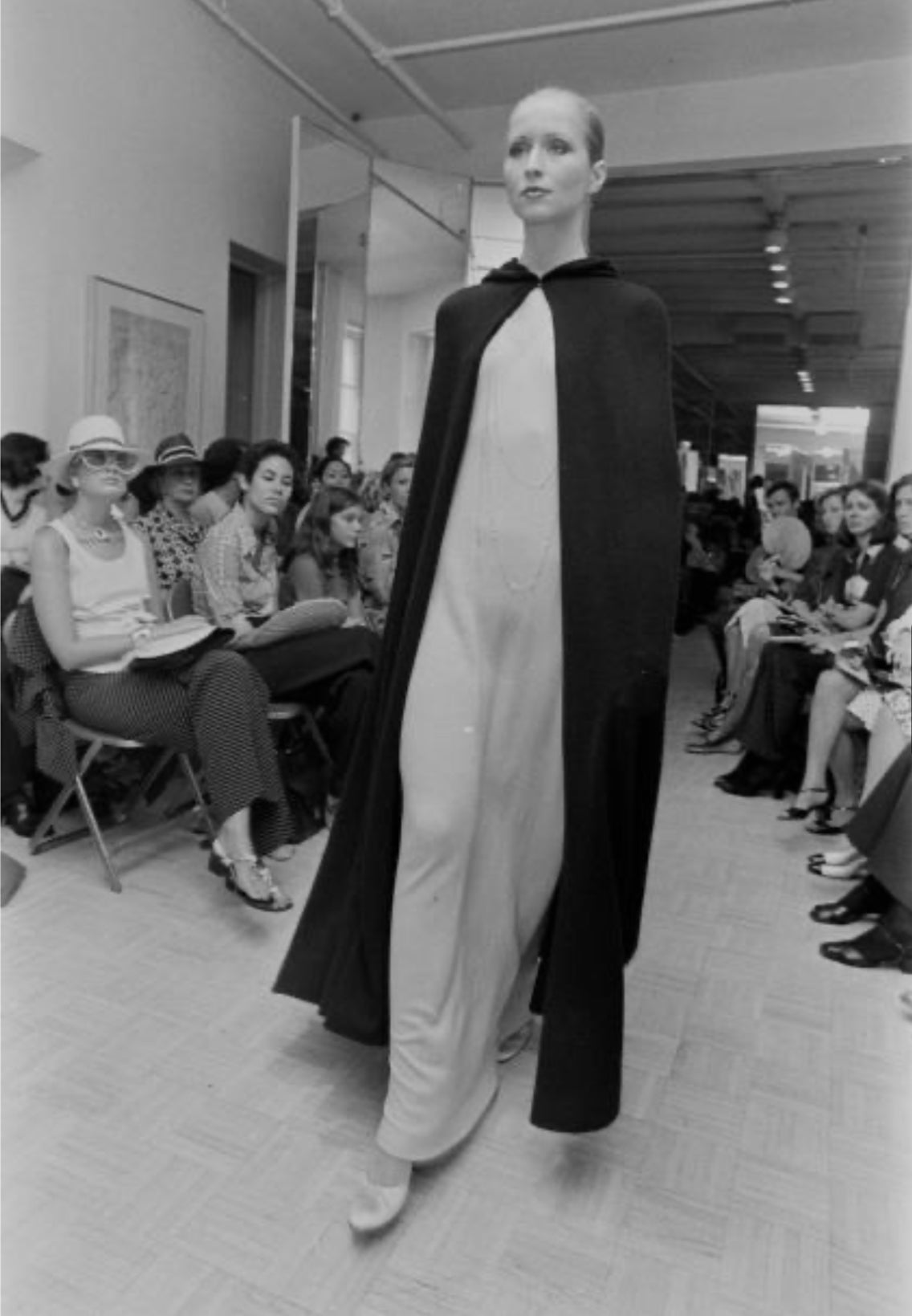 1972 halston resort black wool hooded cape coat