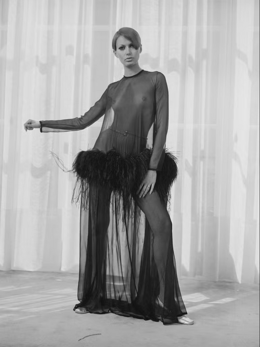 yves saint laurent automne hiver 1968 black satin fringe tunic