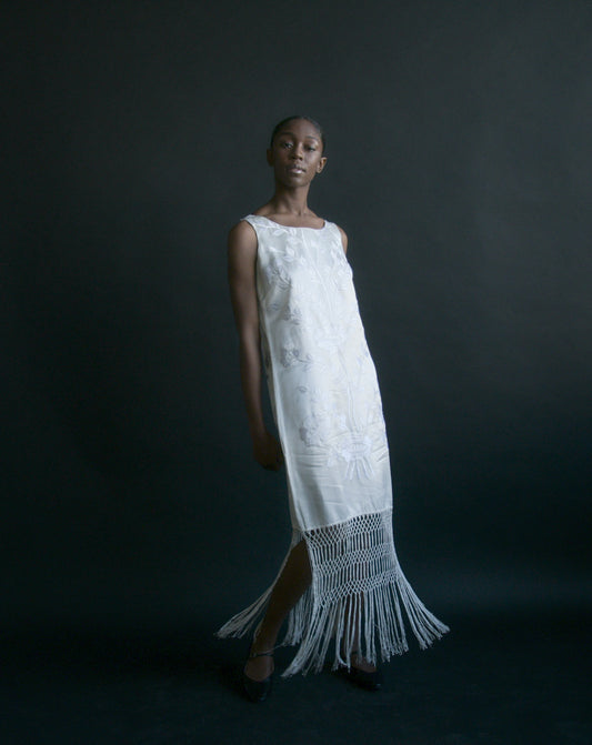 1920s floral embroidered fringe dress