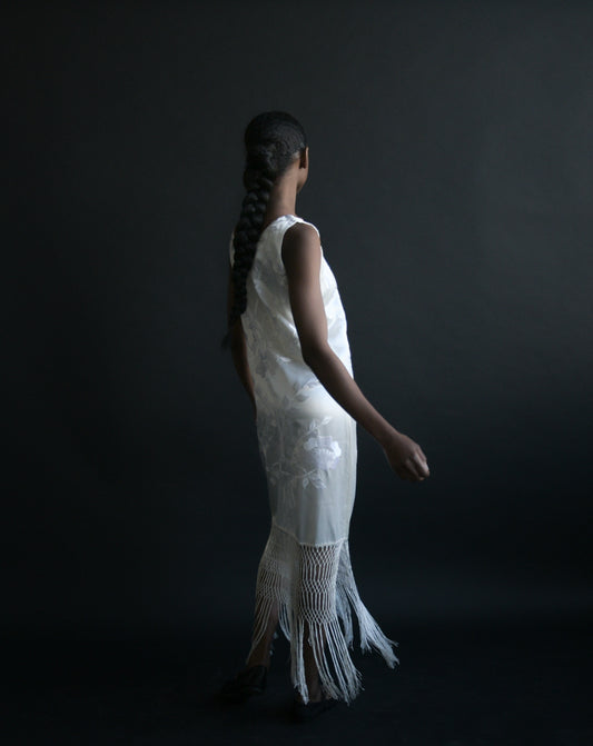 1920s floral embroidered fringe dress