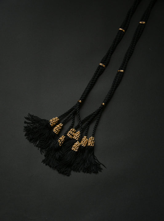 black rope cord chain link tassel belt