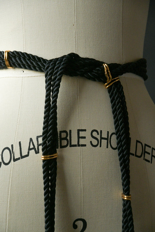 black rope cord chain link tassel belt