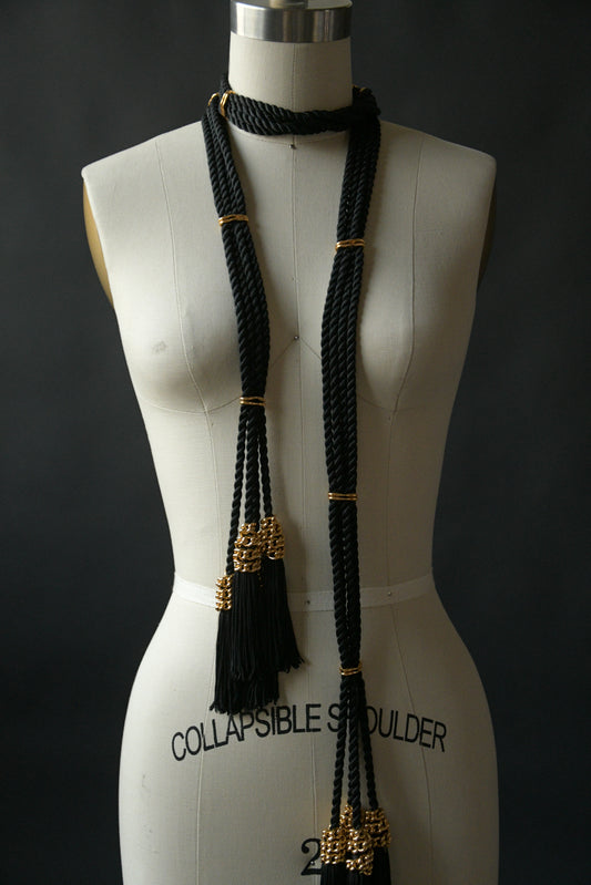black rope cord chain link tassel belt