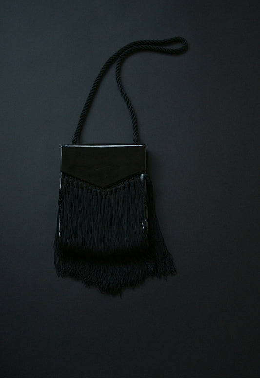 yves saint laurent black patent leather fringe purse