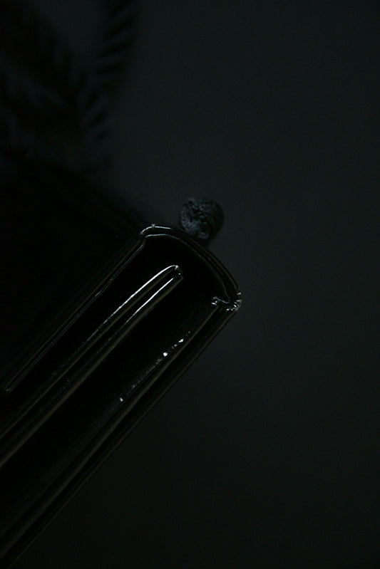 yves saint laurent black patent leather fringe purse