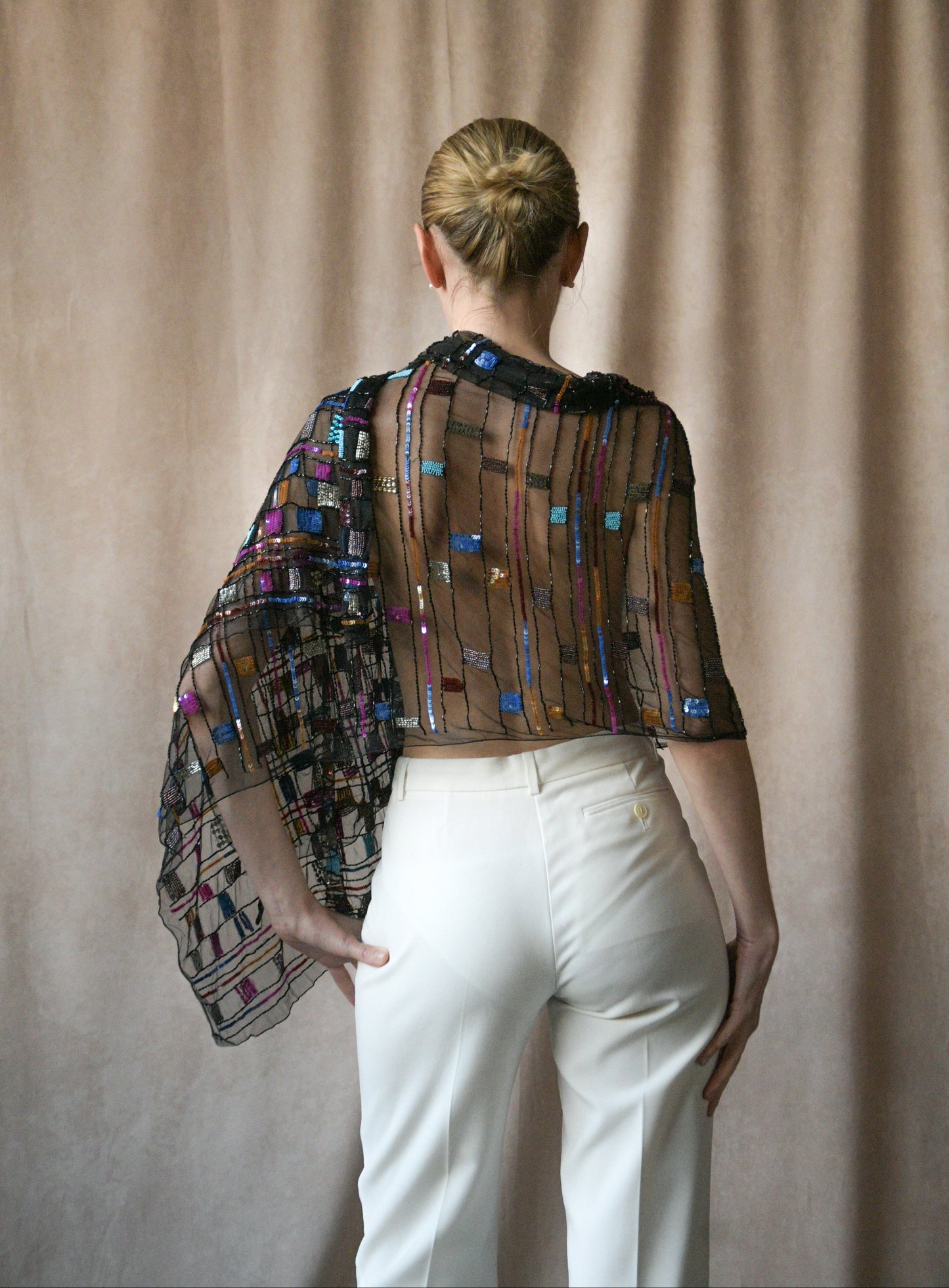 giorgio armani black sequin and bead embellished shawl