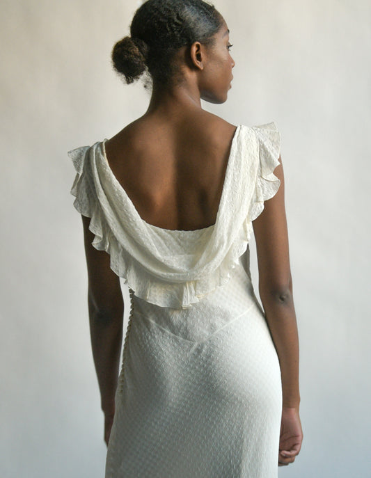 christian dior white ruffle bias dress