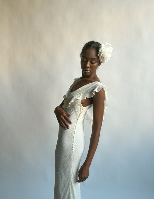christian dior white ruffle bias dress