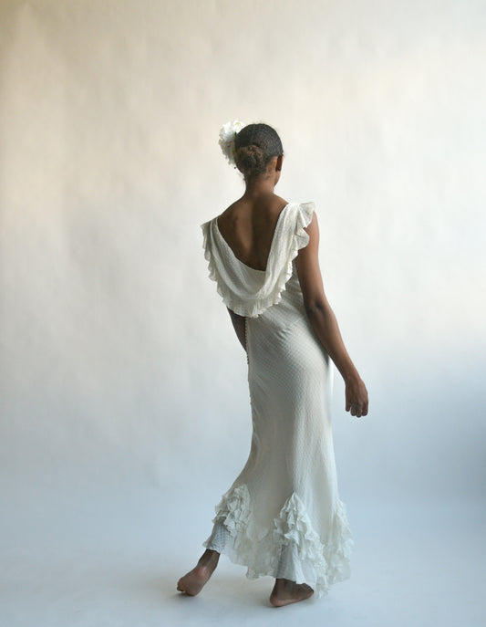 christian dior white ruffle bias dress