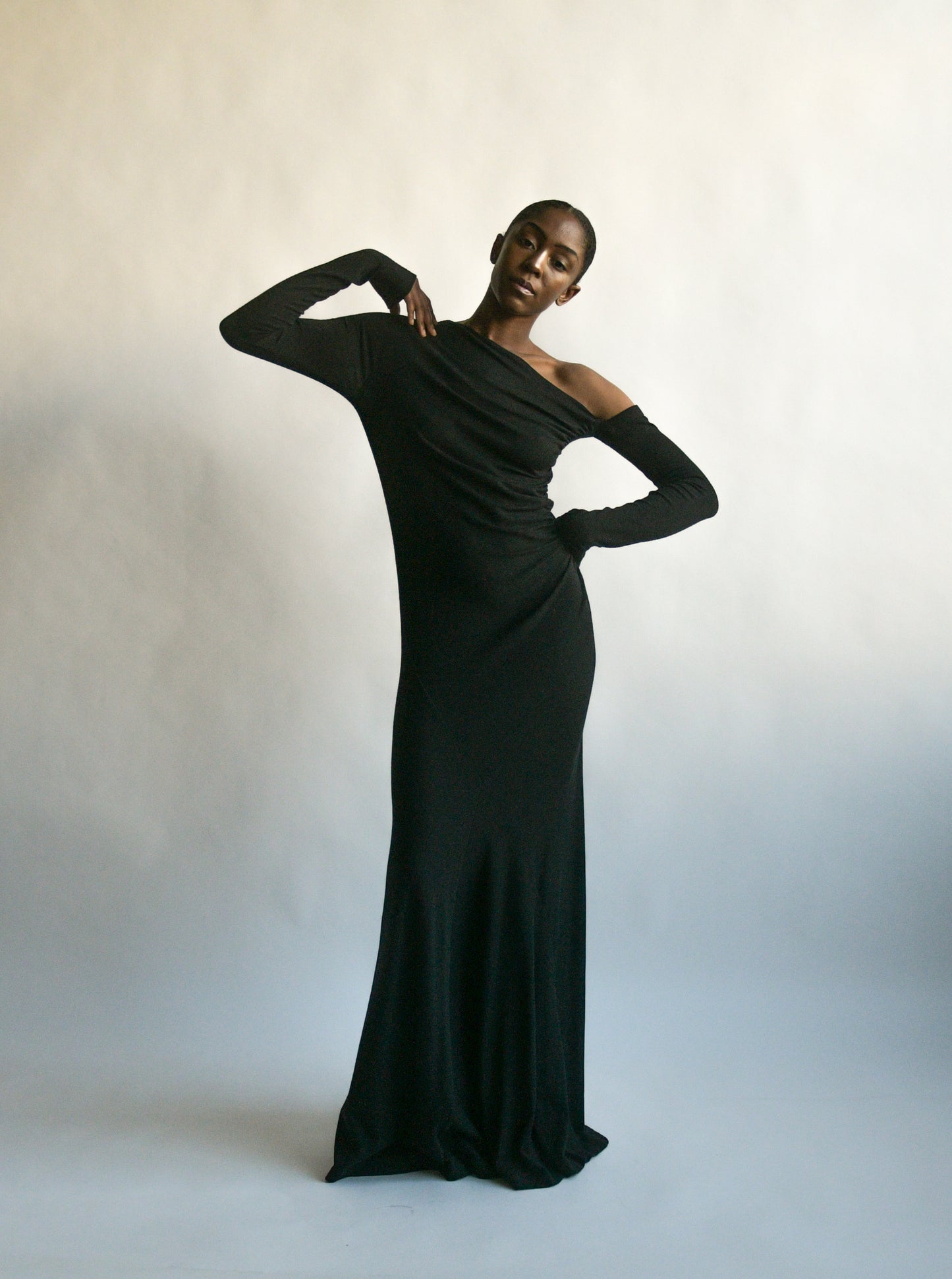 donna karan wool asymmetric shoulder dress