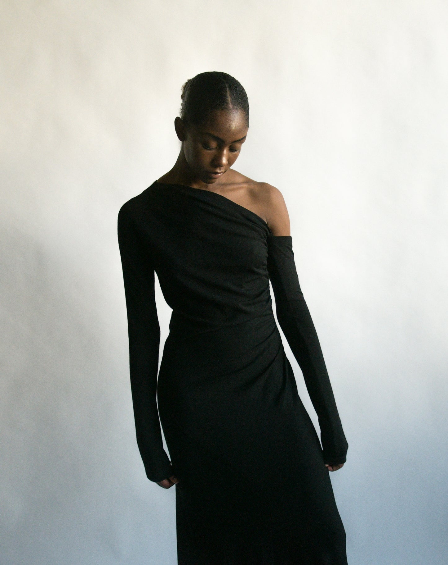donna karan wool asymmetric shoulder dress