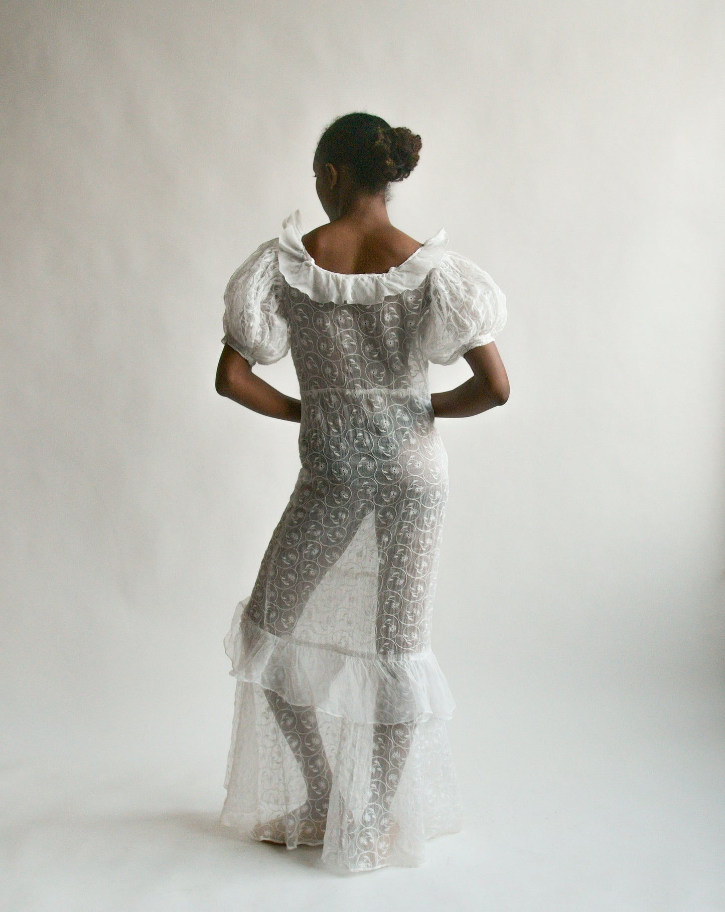 1930s white embroidered organdy dress