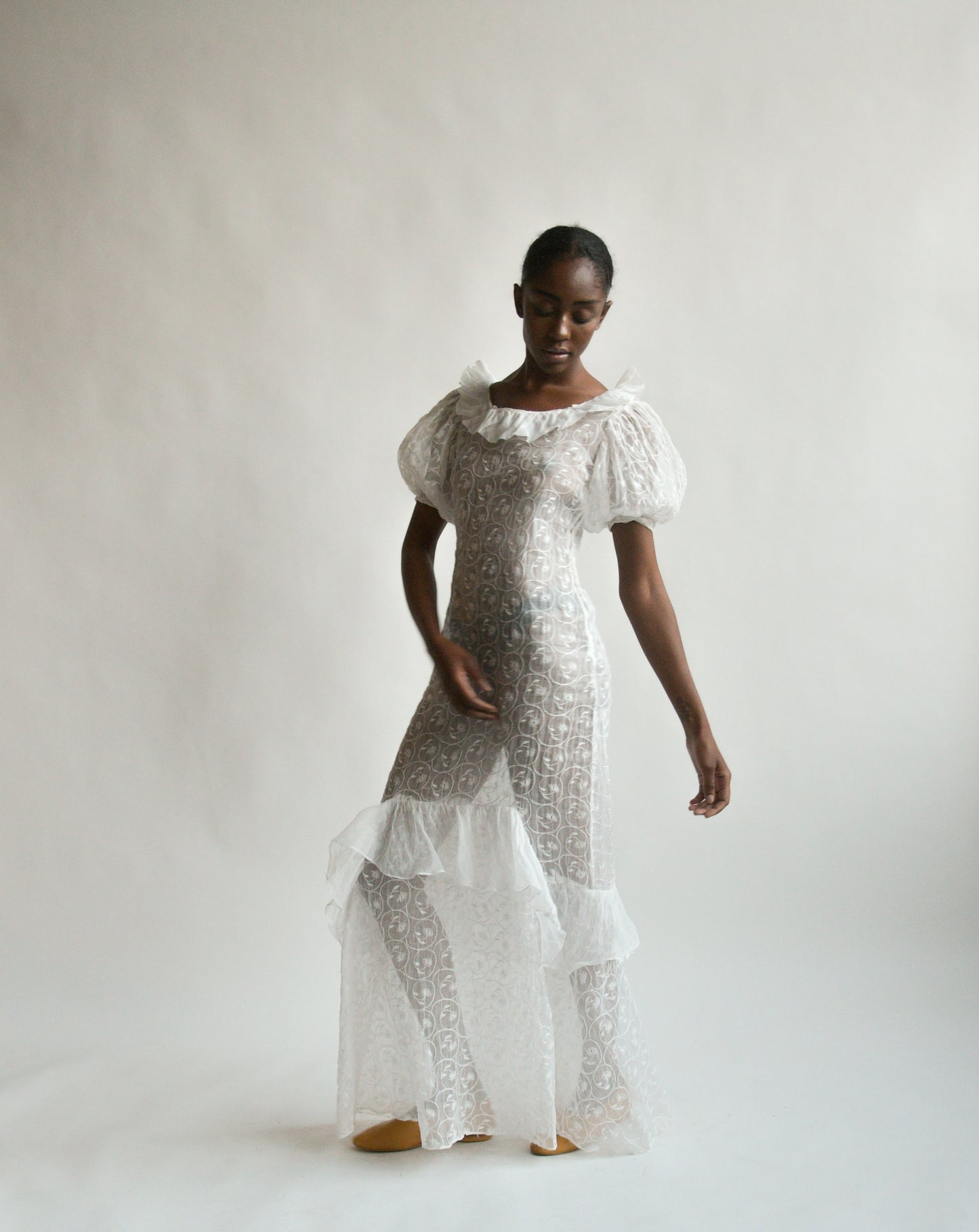 1930s white embroidered organdy dress