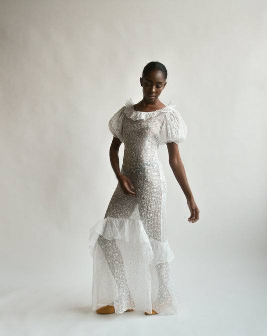 1930s white embroidered organdy dress