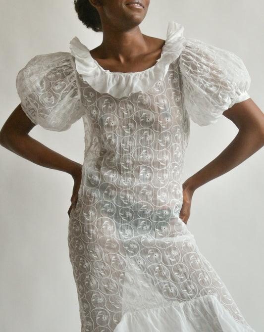 1930s white embroidered organdy dress