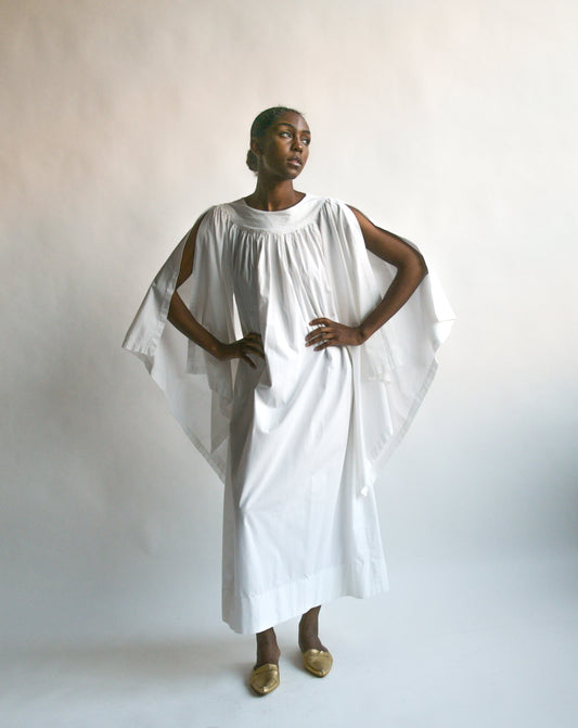 1970s white cotton smock dress