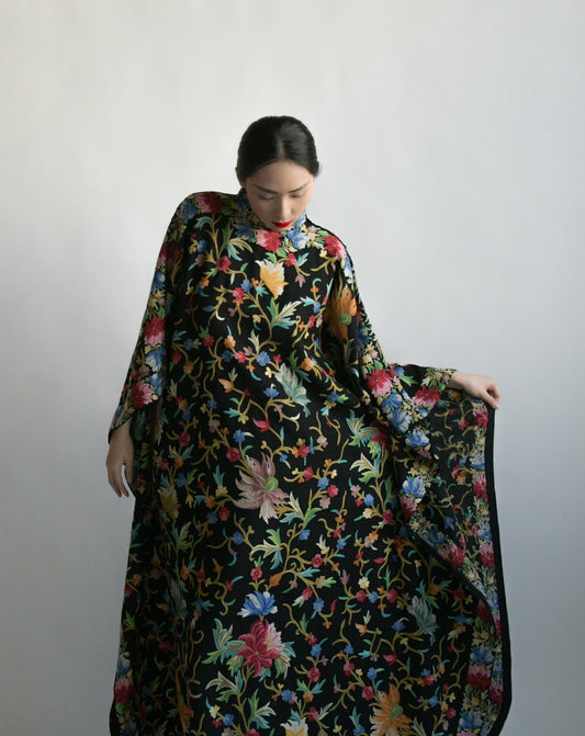 1970s hand embroidered wool caftan