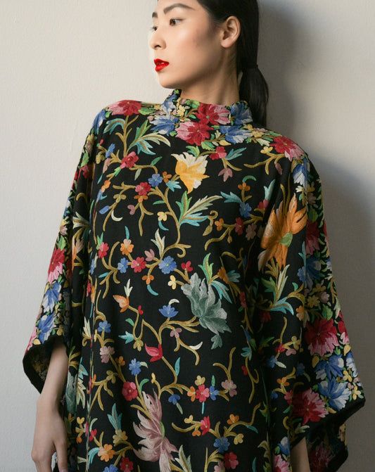 1970s hand embroidered wool caftan