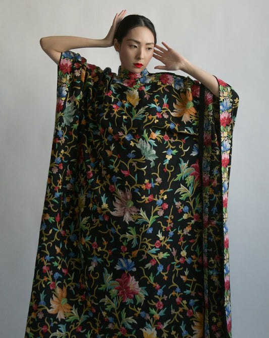 1970s hand embroidered wool caftan