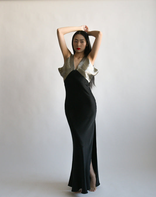 2001 christian dior black satin beaded gown