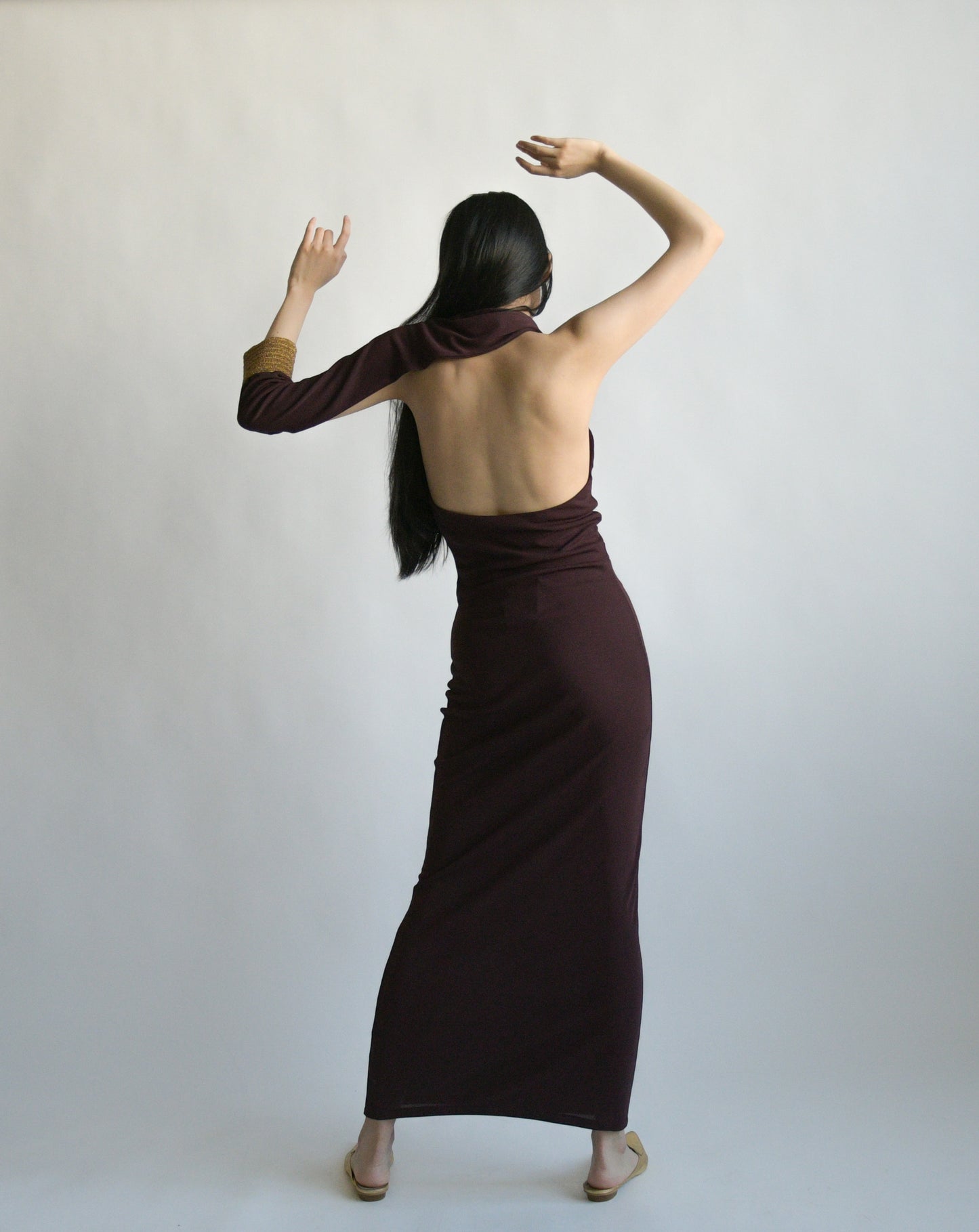 gianfranco ferre eggplant single sleeve dress