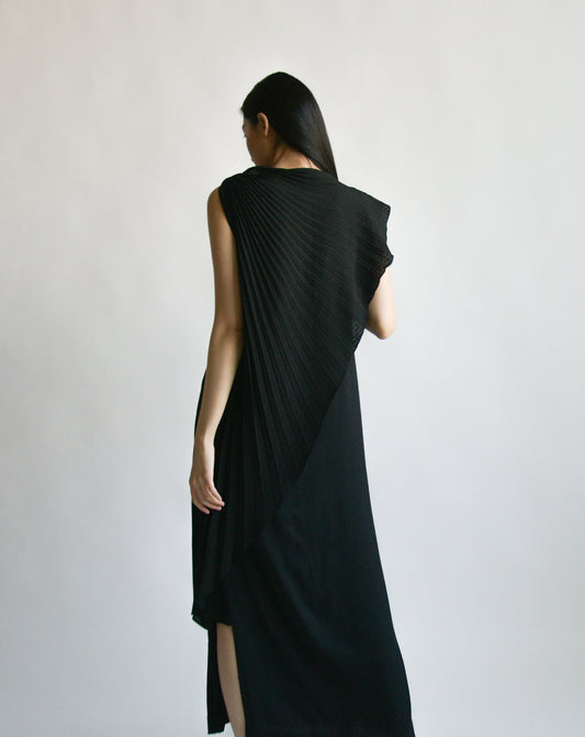 andre laug black silk pleated dress
