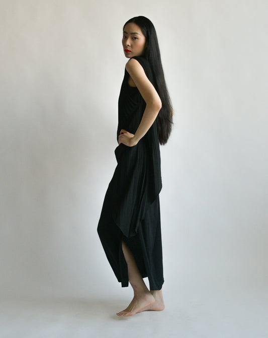 andre laug black silk pleated dress