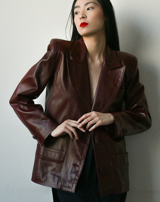 1970s celine burgundy leather blazer