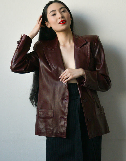 1970s celine burgundy leather blazer
