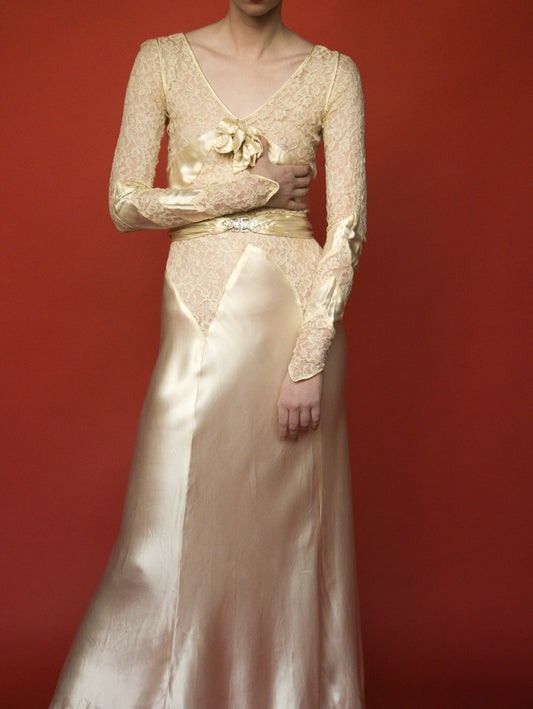 1930s art deco satin and lace dress