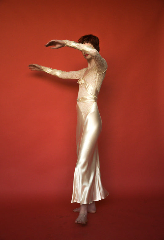 1930s art deco satin and lace dress