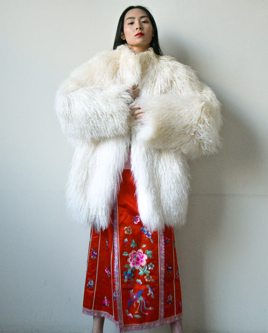 white mongolian lamb fur coat