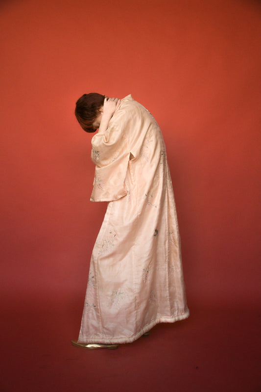 antique silk pink hand embroidered kimono
