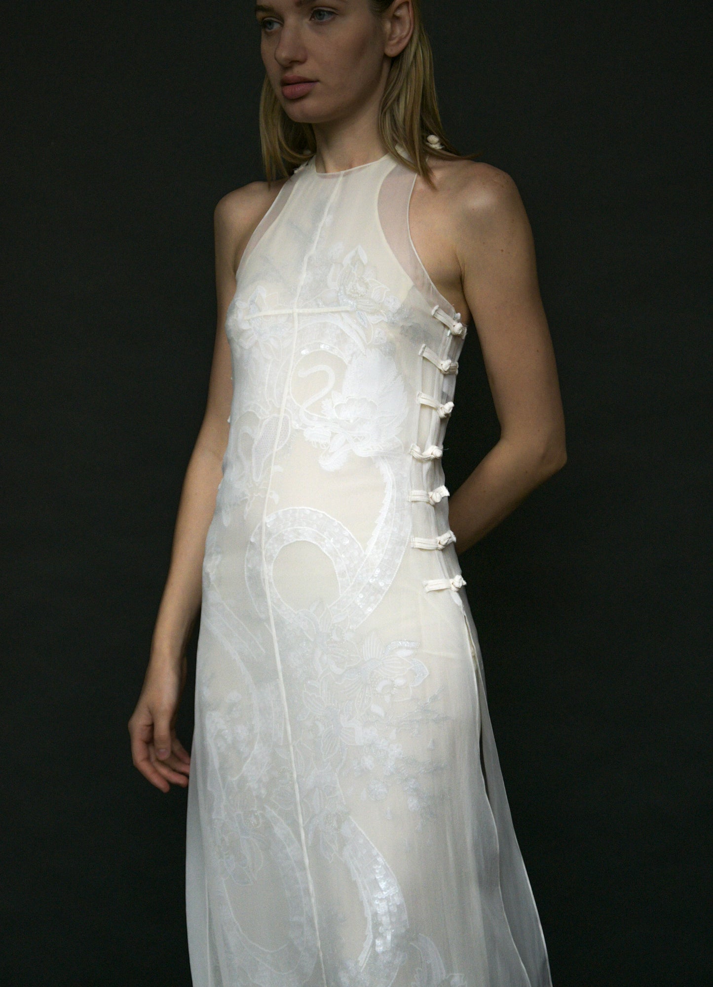 emilio pucci by peter dundas white silk embellished layered dress