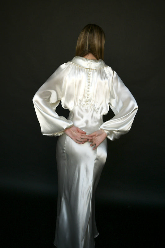 1930s white liquid satin bias cut dress