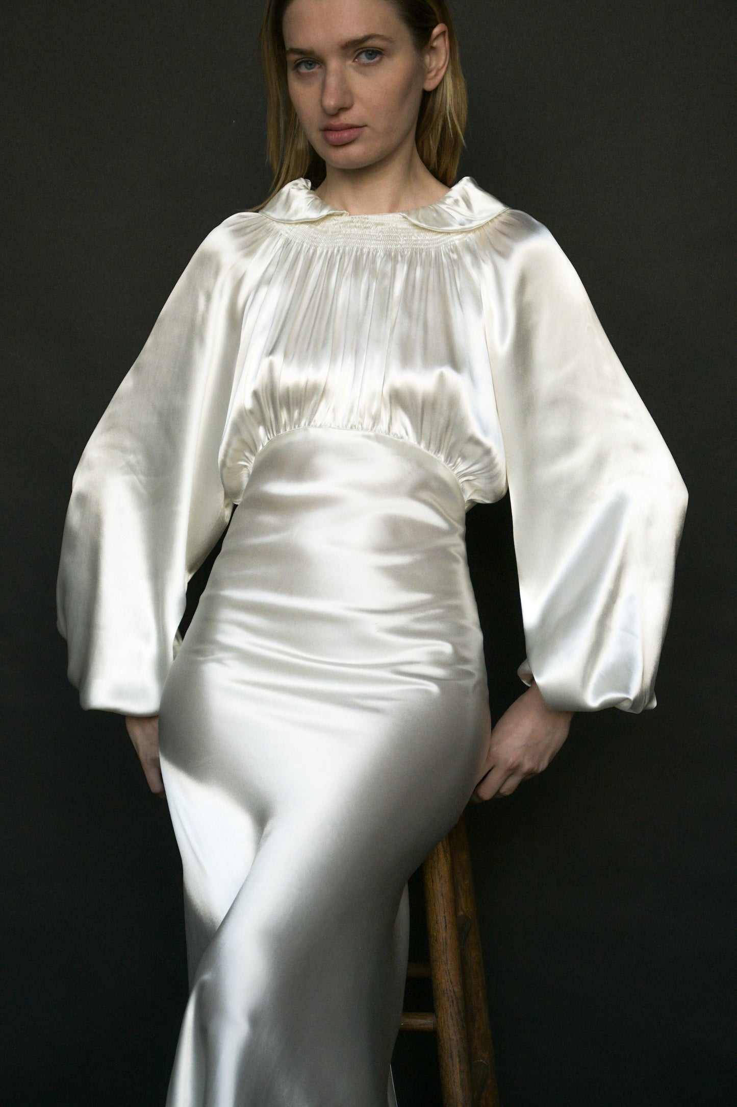 1930s white liquid satin bias cut dress