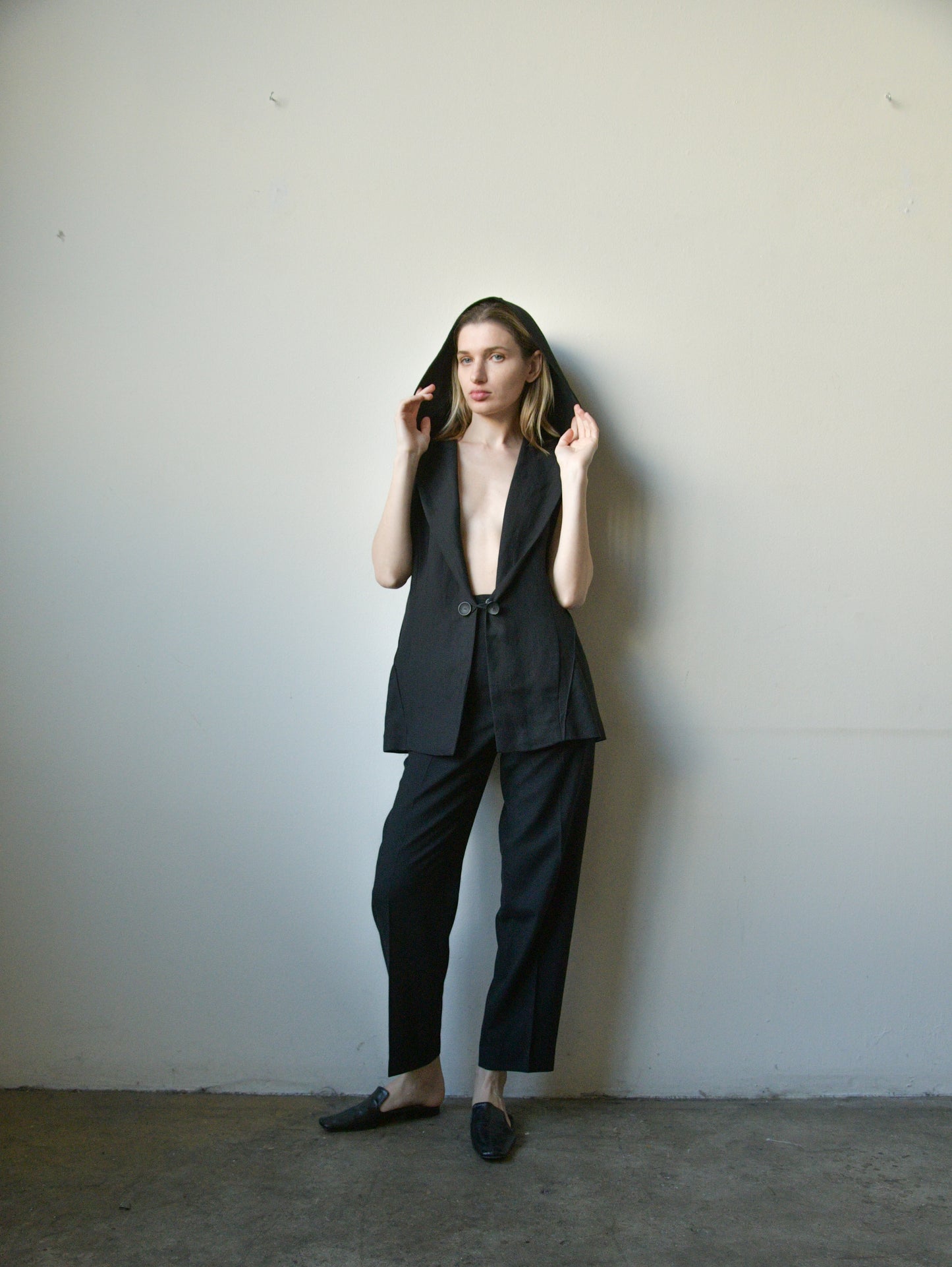 claude montana black linen hooded jacket