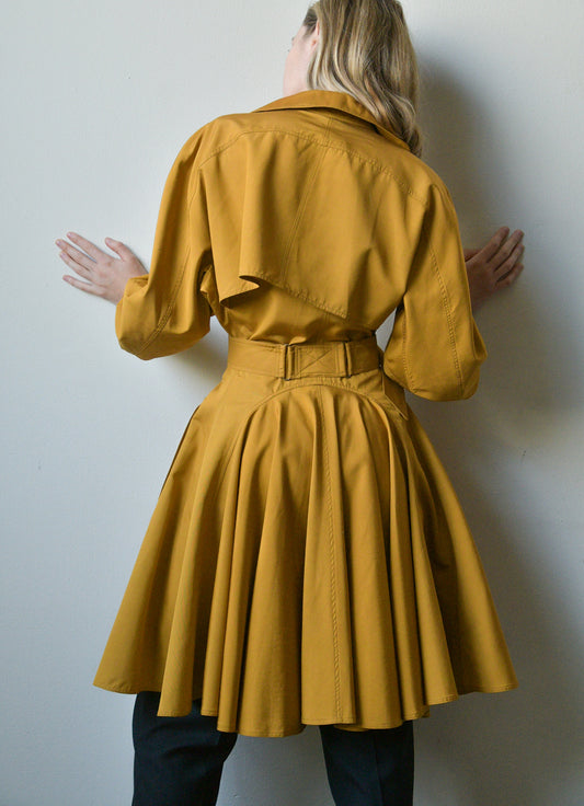 alaia mustard cotton flared trench coat