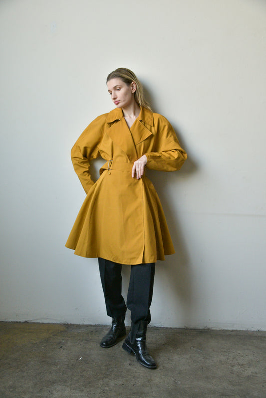 alaia mustard cotton flared trench coat
