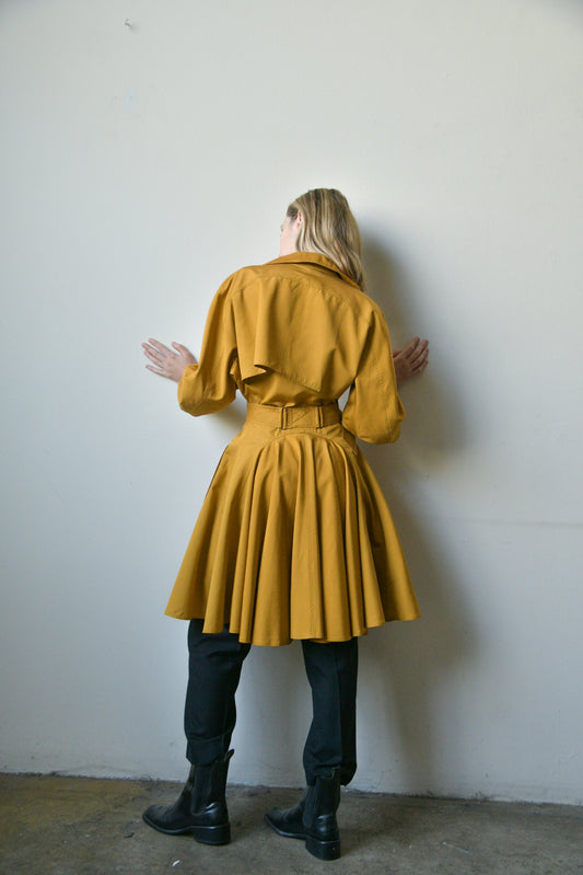 alaia mustard cotton flared trench coat