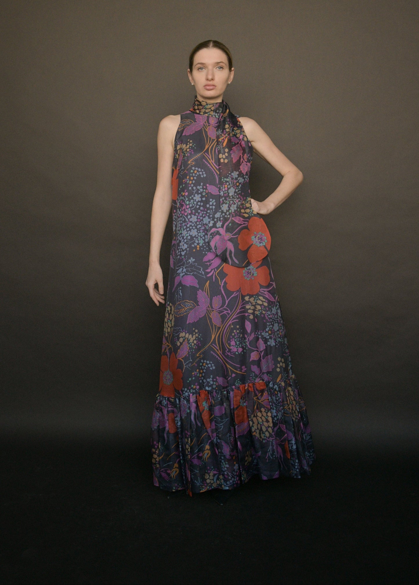 1960s pierre cardin floral circle scarf dress