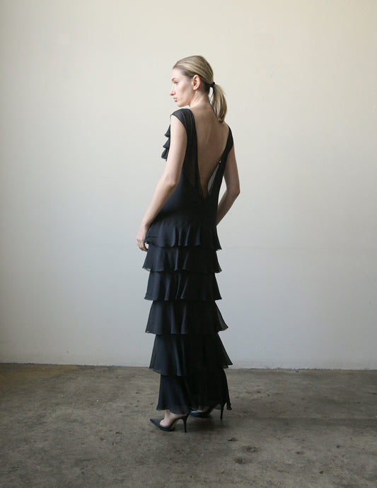 chanel ss 2001 by karl lagerfeld silk chiffon ruffle dress