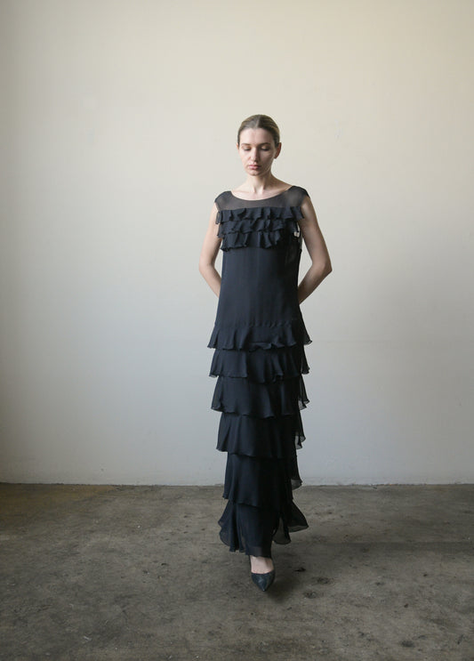 chanel ss 2001 by karl lagerfeld silk chiffon ruffle dress